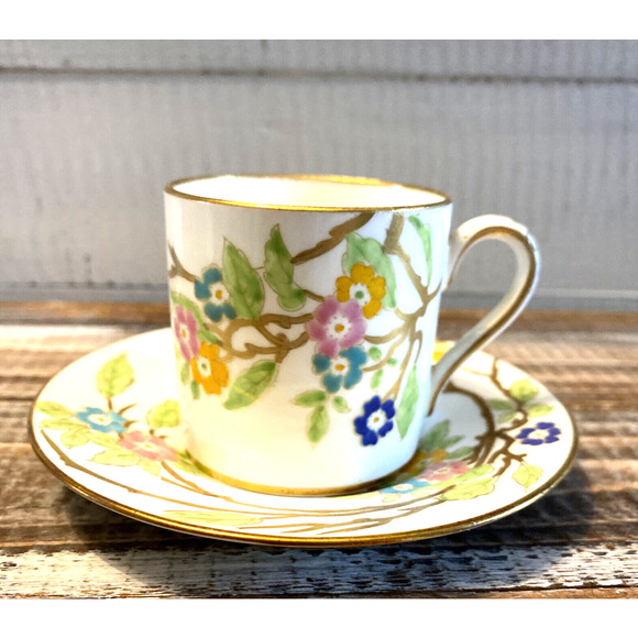 Vintage Hammersley "Stoke-on-Trent" Floral Demitasse Tea Cup & Saucer England - Picture 1 of 12